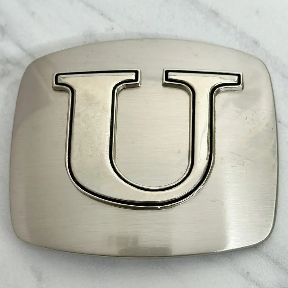 U Letter Initial Monogram Silver Tone Belt Buckle